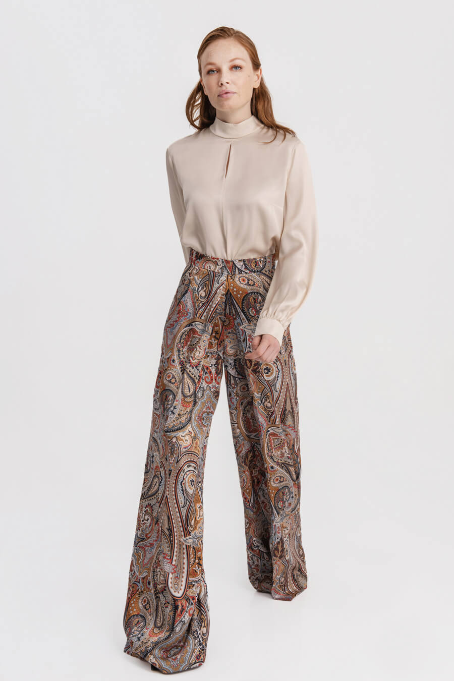 Paisley pants with front slits for working women fashion
