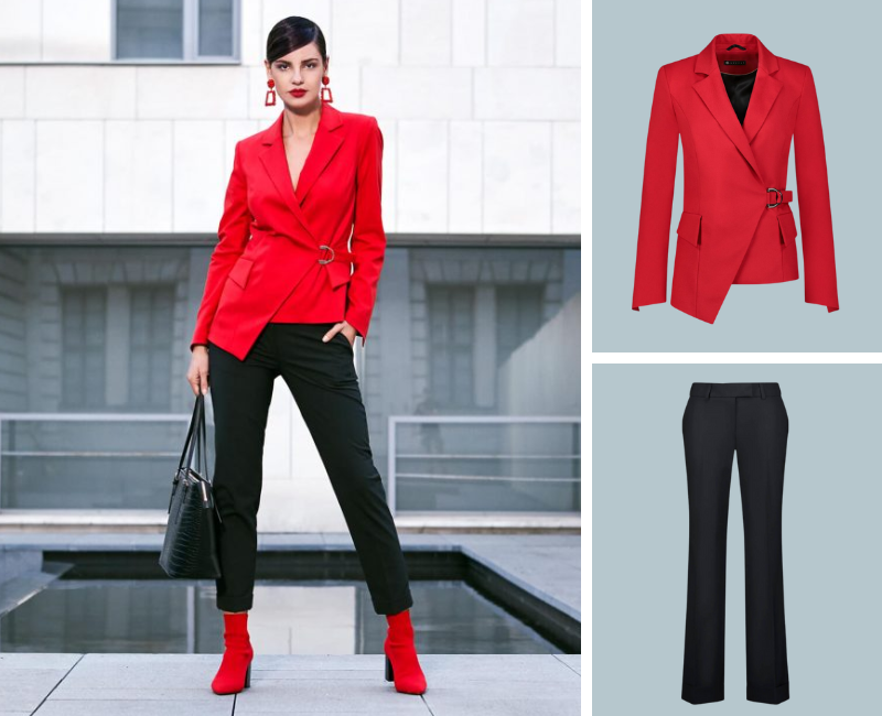 Women's clothing for work, red and black combination