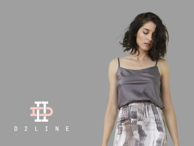 Model wearing unique women's clothing by d2line