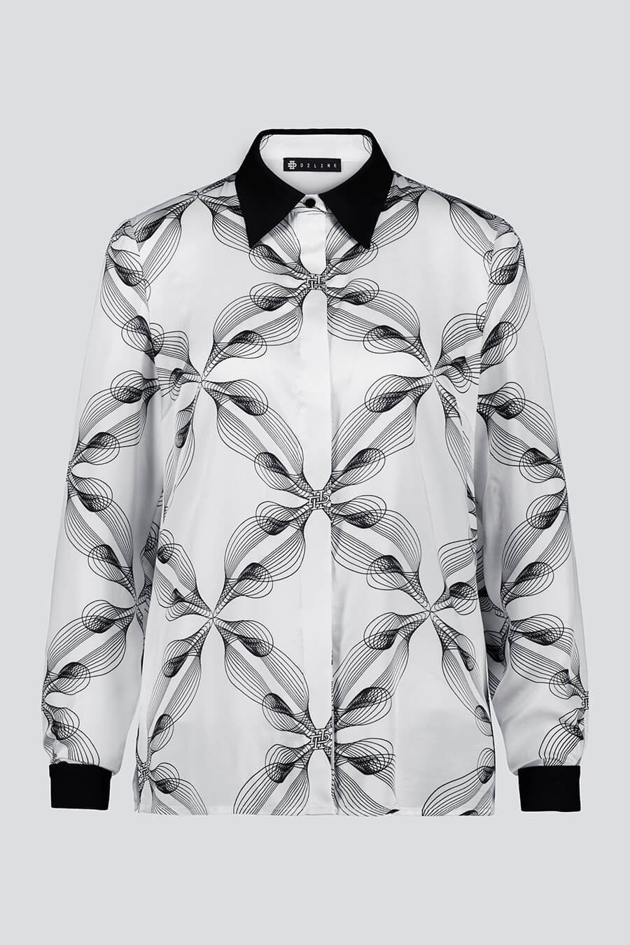 Satin shirt with long sleeves and black & white bespoke print | D2line
