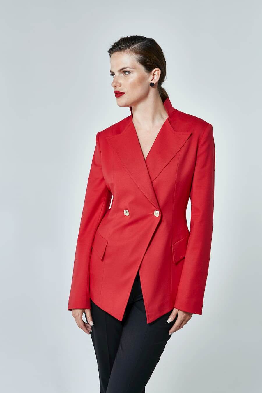 Double Breasted Blazer with military style buttons in red | D2line