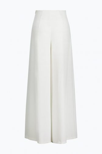 High waist wide leg pants with gold button accents in white | D2line