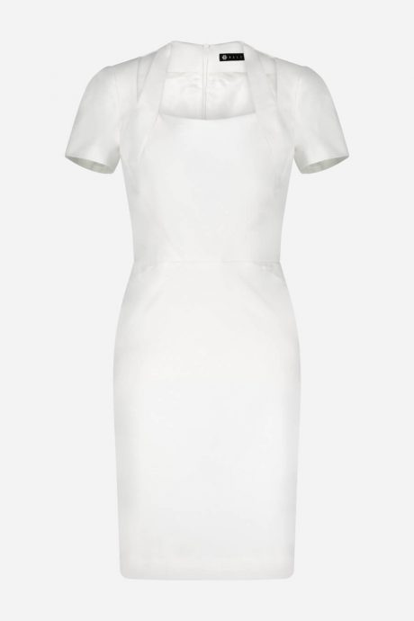 Slim-fit midi tuxedo dress with squared neck in white | D2line