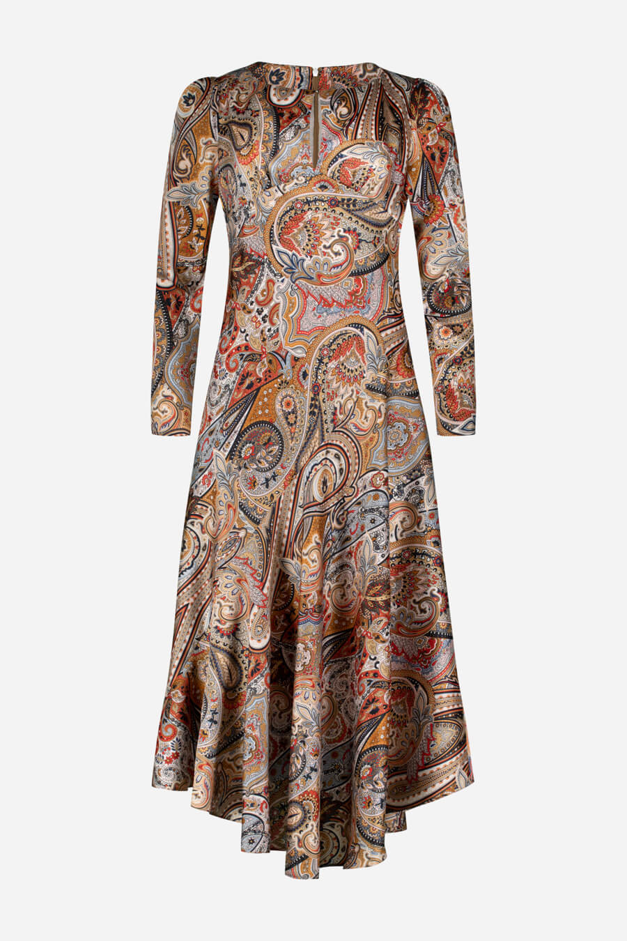 Midi dress with paisley prints and asymmetric seam | D2line