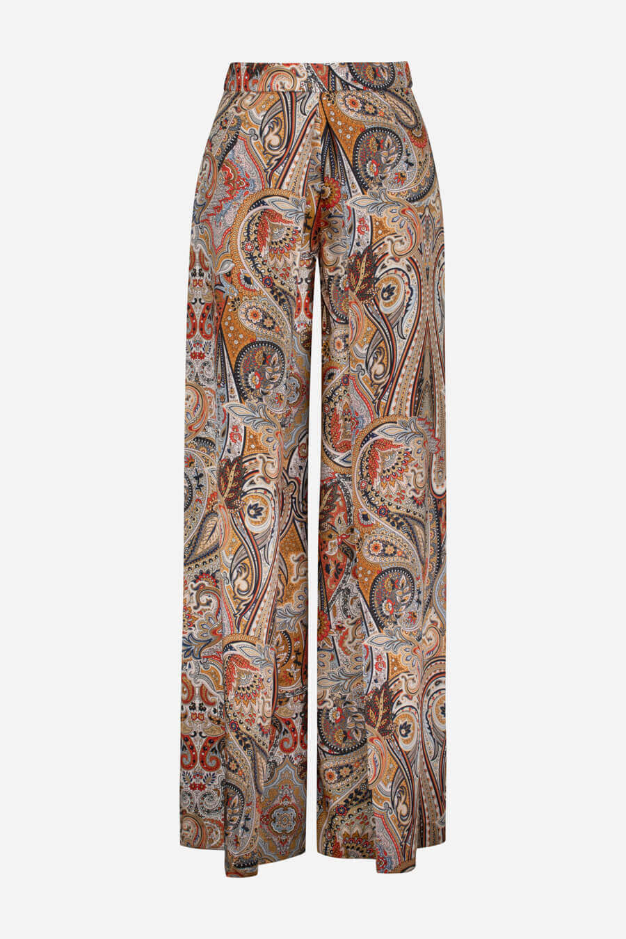 High-waist pants with wide leg and front slits in paisley | D2line