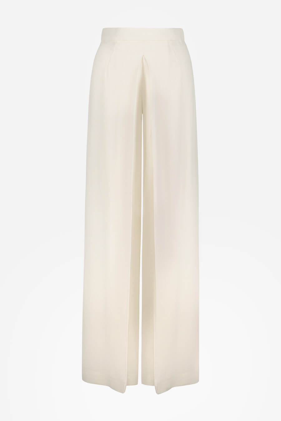 High-waist pants with wide leg and front slits in white