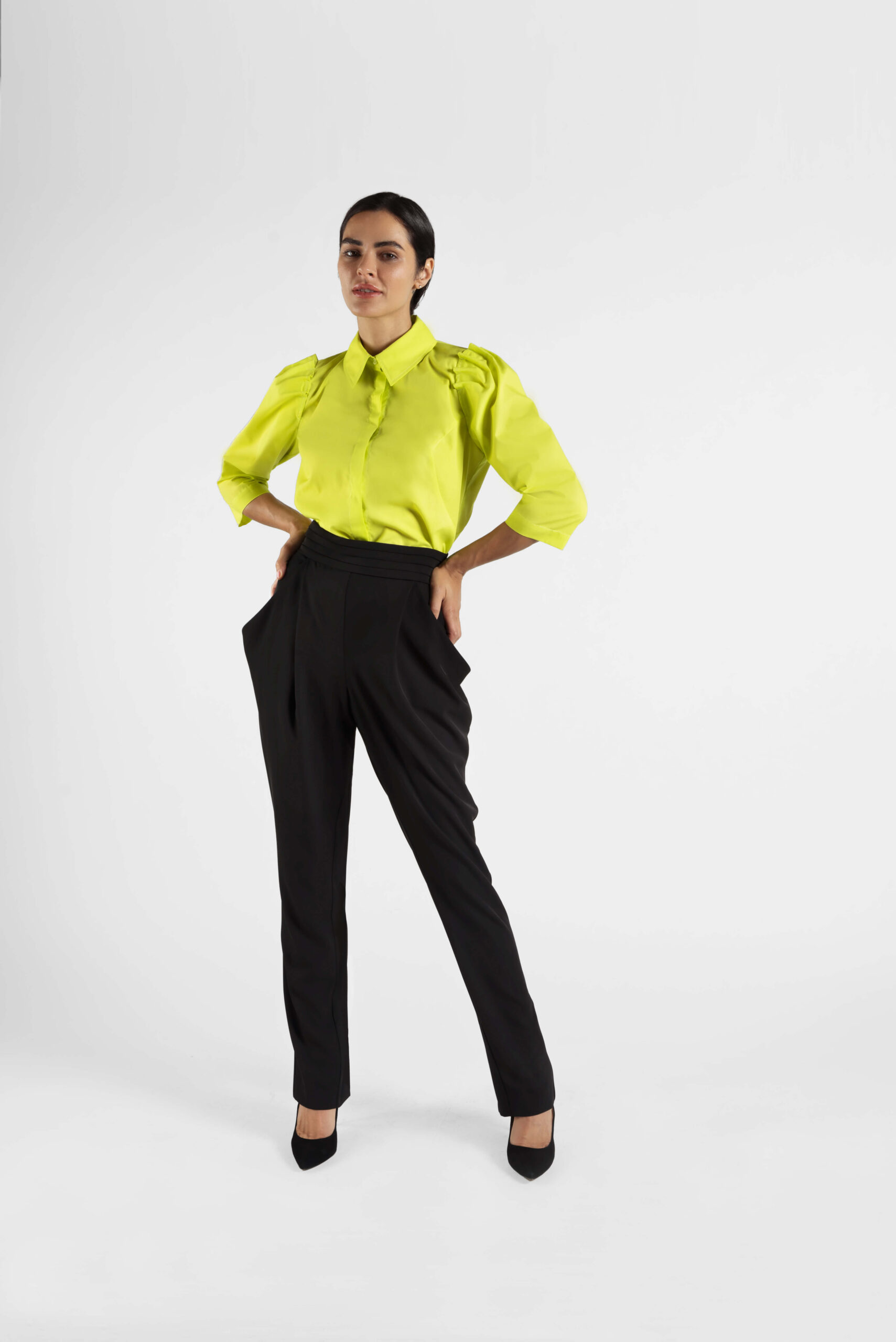 Waves drape sleeve shirt in chartreuse