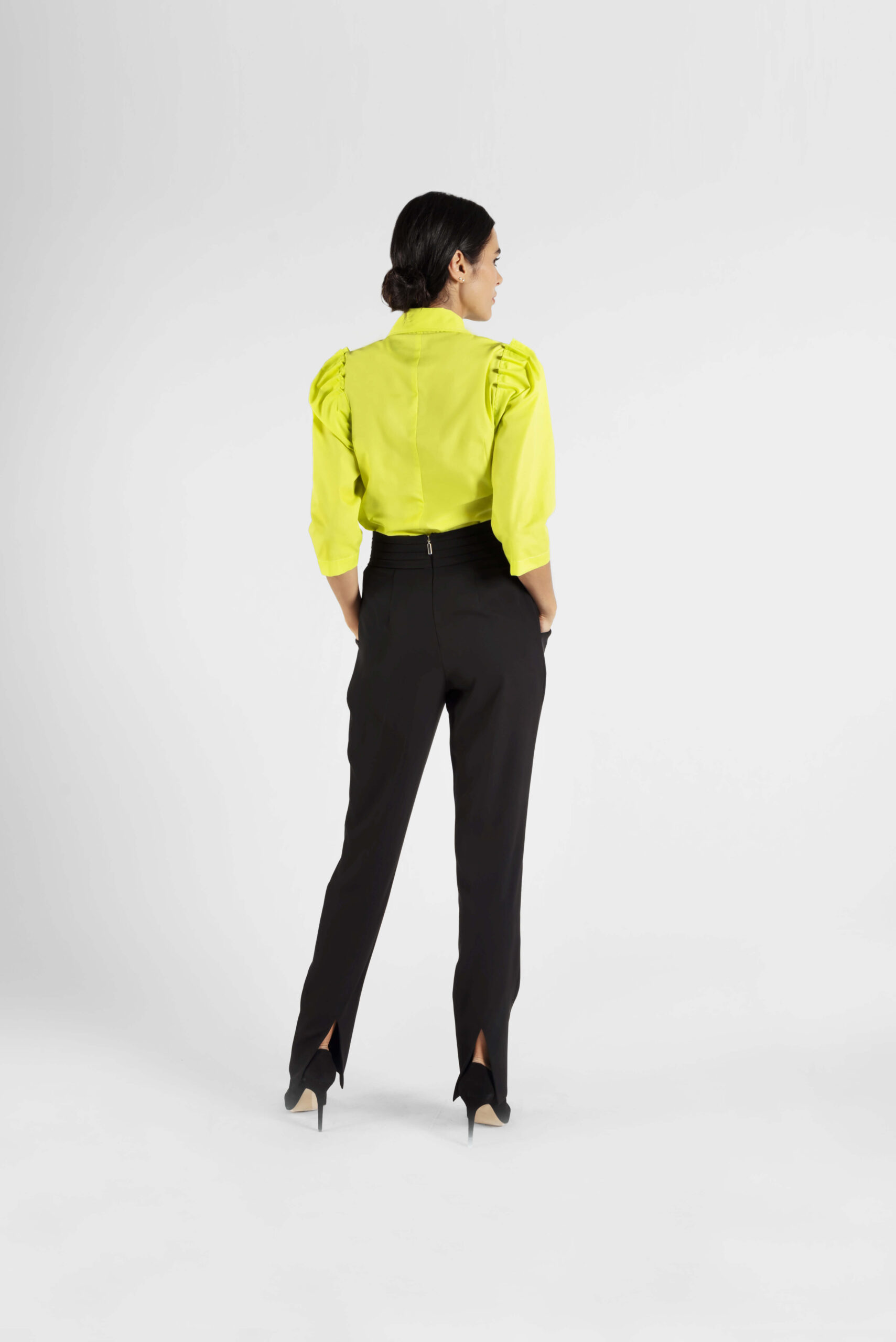 Waves drape sleeve shirt in chartreuse